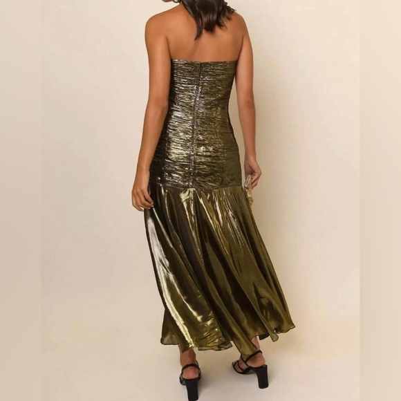 Rixo Strapless Claudette Mermaid Drop Waist Metallic Dress Gold Black 3XL - Picture 3 of 16